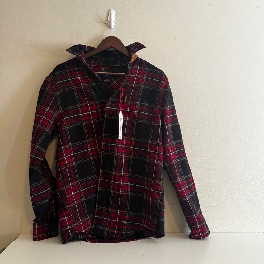 Chaps Small NWT Red Black Plaid Flannel Button Down Shirt Corduroy Holiday